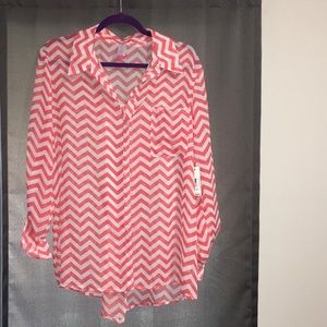 👄Enticing sheer pink and white blouse